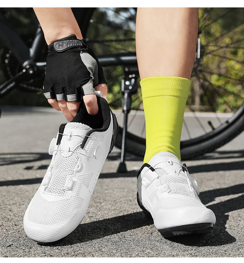Chaussures de cyclisme vélo de route hommes blanc respirant SPD auto-verrouillage taquet course vélo de route chaussures femmes plat vtt vélo baskets