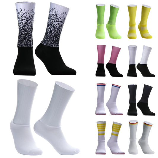 Cyclisme 2024 anti-dérapant blanc Silicone été Aero chaussettes chaussettes hommes vélo Sport course vélo chaussettes Calcetines Ciclismo