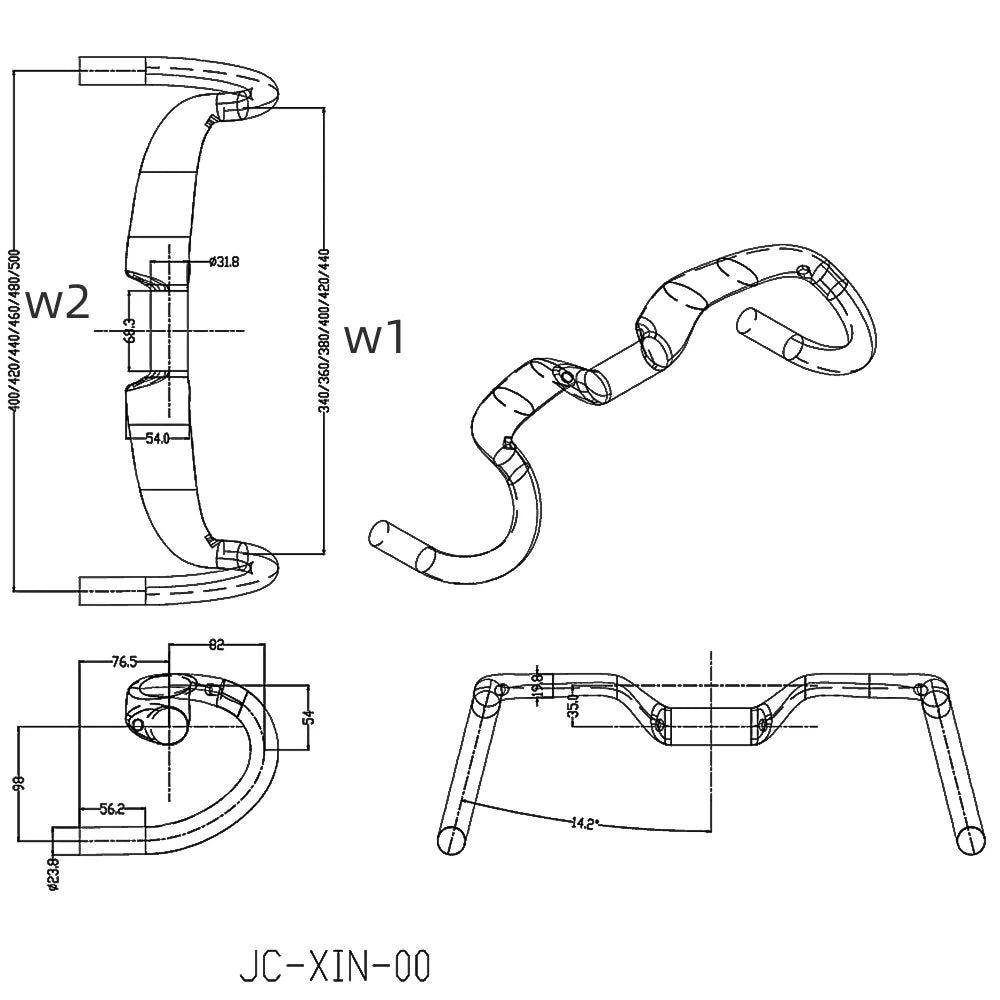 2024 nouveau gravier 14 degrés poignée de vélo en fibre de carbone T1000 guidon de vélo Ultra léger 34 36 38 40 42 44 cm guidon de chute