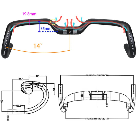 2024 nouveau gravier 14 degrés poignée de vélo en fibre de carbone T1000 guidon de vélo Ultra léger 34 36 38 40 42 44 cm guidon de chute